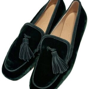 J.  Crew women’s tassel loafers in green velvet size 6.5